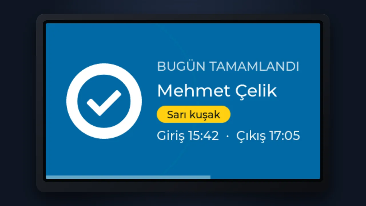Kart okuyucu mavi gün tamamlandı ekranı
