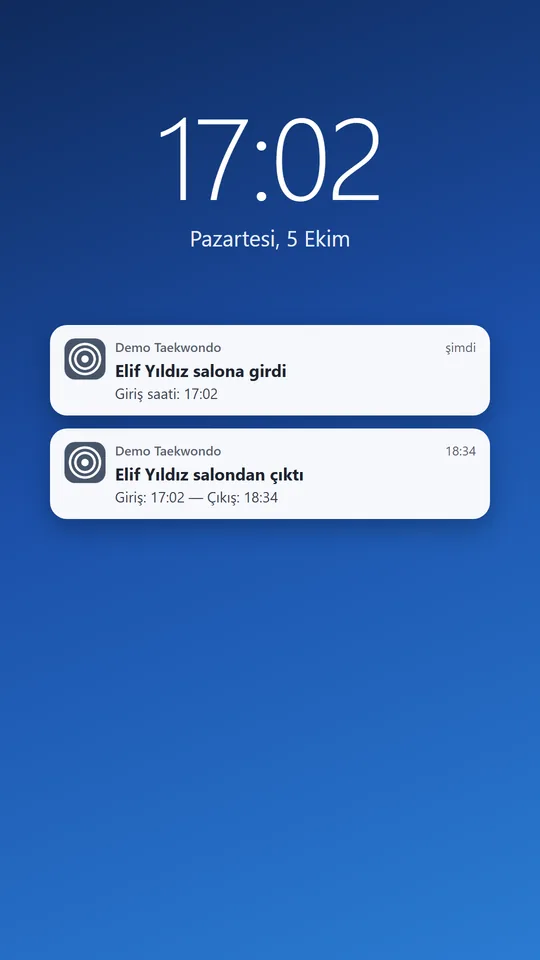 Telefon kilit ekranında “salona girdi” ve “salondan çıktı” bildirimleri