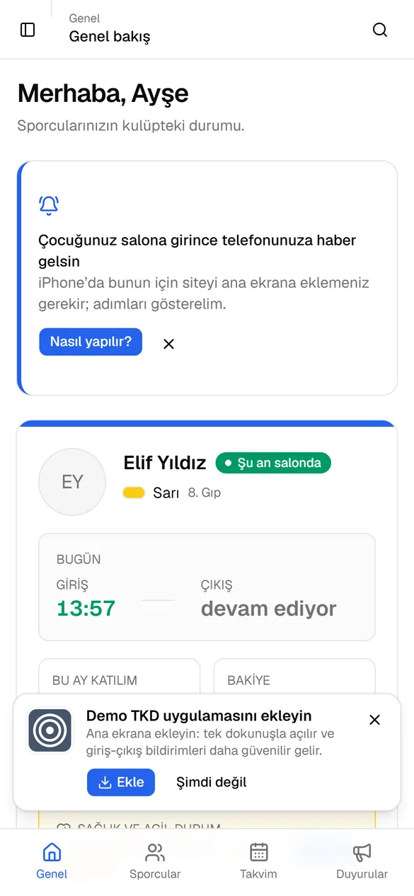 Veli panelinde alttan çıkan “uygulamayı ekleyin” uyarısı